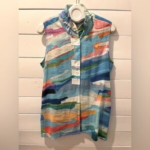 CLAIRE DESJARDINS - Sleeveless Artistic Print Top - Size L